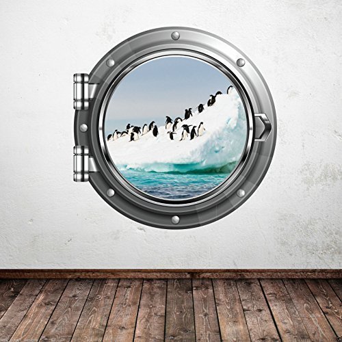 Wall Smart Designs Volle Farbe Penguin Arctic Bullauge Wandaufkleber Badezimmer Aufkleber En Suite WSD94 - Multi, Klein: 35cm X 35cm