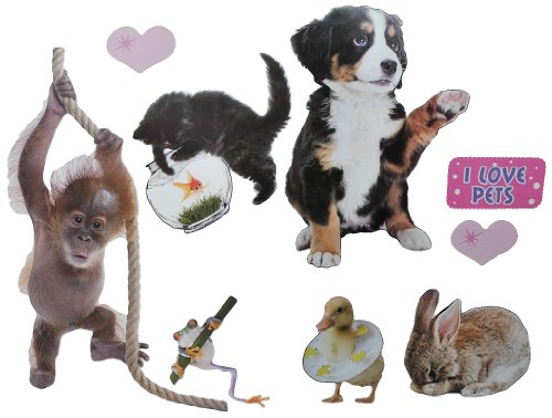 Unbekannt XXL / Sticker   9 TLG. Set Tierkinder Hund Katze Ente Frosch Hase   selbstklebend für Wohnzimmer und Deko Aufkleber Hunde