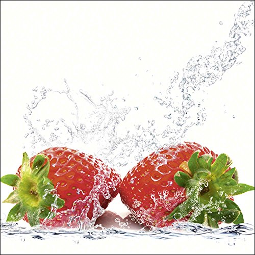 Artland Qualitätsbilder I Glasbilder Deko Glas Bilder 20 x 20 cm Ernährung Genuss Lebensmittel Obst Foto Rot A6WC Erdbeeren mit Spritzwasser