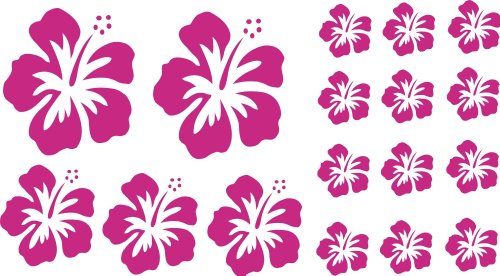 XL Design Set in Pink 17 Stück HIBISKUS Blüten Autoaufkleber selbstklebende Blumen bunte Sticker Outdoor, Wandtattoo & Fensterbild wählen Sie aus 32 Farben!