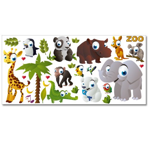 Wandkings Zoo Tiere Wandsticker XL Set, 30 Aufkleber, Gesamtfläche 130 x 70 cm