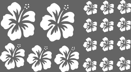 XL Design Set in Weiß 17 Stück HIBISKUS Blüten Autoaufkleber selbstklebende Blumen bunte Sticker Outdoor, Wandtattoo & Fensterbild wählen Sie aus 32 Farben!