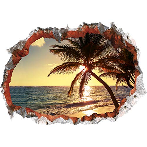 3D Wandtattoo  Strand mit Palme  | dreidimensional, selbsthaftend, abwaschbar | einfach anzubringen und abzulösen | 70 x 100 cm [Motiv:  Strand mit Palme ]