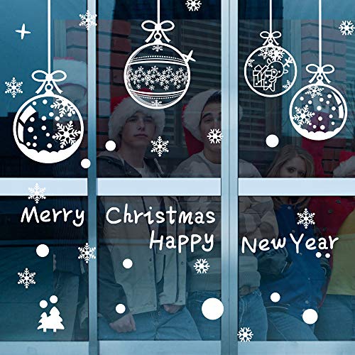 ASANMU Fensterbilder Weihnachten Fenstersticker 4 Stücke 43*30 cm Weihnachtsdeko Fensterbilder Wiederverwendbare Winter Fenster Aufkleber Wandtattoo PVC Sticker Schneeflocken (Weihnachtskugel Hängen)