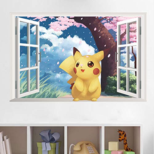 ytwww123 Wandtattoo Go Kawaii Charakter unter dem Kirschbaum 3D Fenster s Kinder Kunst Aufkleber Wandbild Kinderzimmer Poster Dekor