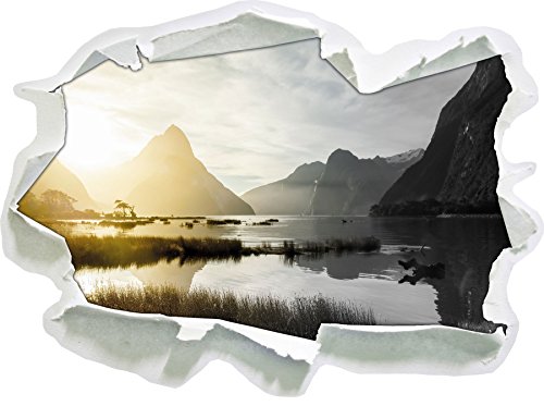 Stil.Zeit Milford Sound Neuseeland B&W Detail Papier im 3D-Look, Wand- oder Türaufkleber Format: 92x67cm, Wandsticker, Wandtattoo, Wanddekoration