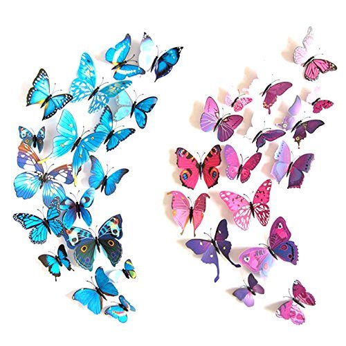 Imbry 72 Stück 3D Schmetterling Aufkleber Wandsticker Wandtattoo Wanddeko für Wohnung, Raumdekoration Klebepunkten+ Magnet (12 Blau + 12 Colour + 12 Grün + 12Gelb + 12 Rosa + 12 Rot) (Schmetterling)