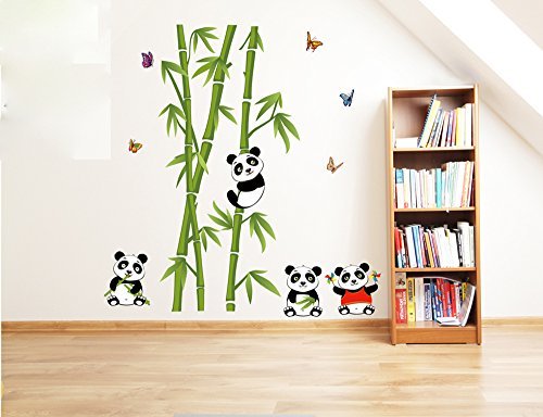 ufengke® Grüner Bambus Niedlichen Panda Schmetterlinge Wandsticker, Wohnzimmer Schlafzimmer Entfernbare Wandtattoos Wandbilder