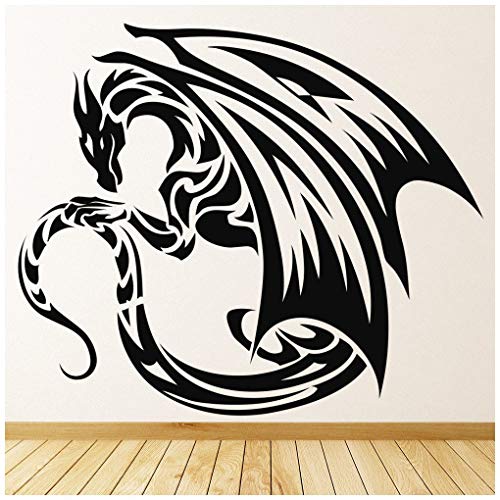 azutura Winged Dragon Wandtattoo Fantasy Tribal Wand Sticker Jungen Schlafzimmer Haus Dekor verfügbar in 5 Größen und 25 Farben Groß Schwarz