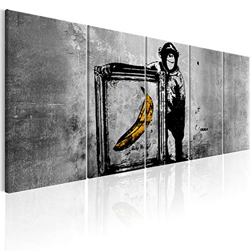 murando Akustikbild Banksy AFFE mit Banane 225x90 cm Bilder Hochleistungsschallabsorber Schallschutz Leinwand Akustikdämmung 5 TLG Wandbild Raumakustik Schalldämmung - Street Art i-C-0116-b-m