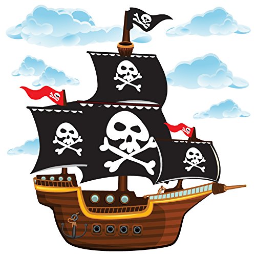 GET STICKING DÉCOR® Piraten Piratenschiff Wandtattoo, Wandsticker Kollektion, CartoonShip Pship.3, Glänzend Herausnehmbar Vinyl, Multi Farbe. (Large)