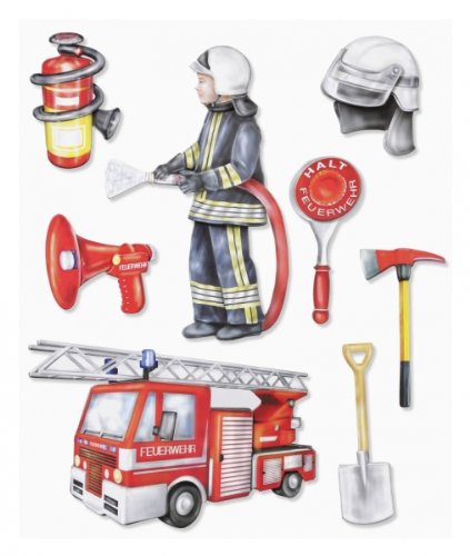 Stickerkoenig Wandtattoo 3D Sticker für Kinderzimmer XXL Set - Feuerwehr, Feuerwehrwagen für Wände, Schränke etc