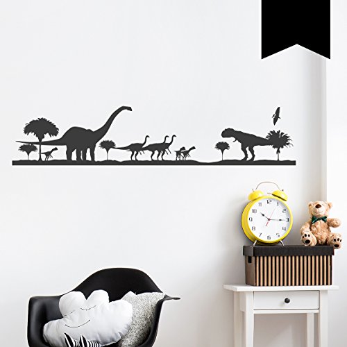 Wandkings Wandtattoo  9 Dinosaurier und 5 Bäume  60 x 13 cm schwarz - erhältlich in 33 Farben