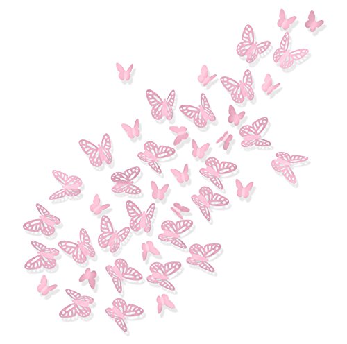 Luxbon 100 Stück 3D Schmetterling Wandtattoo Abziehbilder mit Klebepunkten Kinder Baby Schlafzimmer Deko Pink