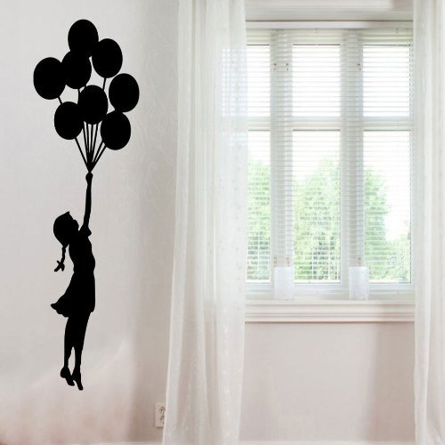 Wandtattoo/Wandaufkleber, Motiv Mädchen mit Luftballon von Banksy, schwarz, Large 60cm x 164cm