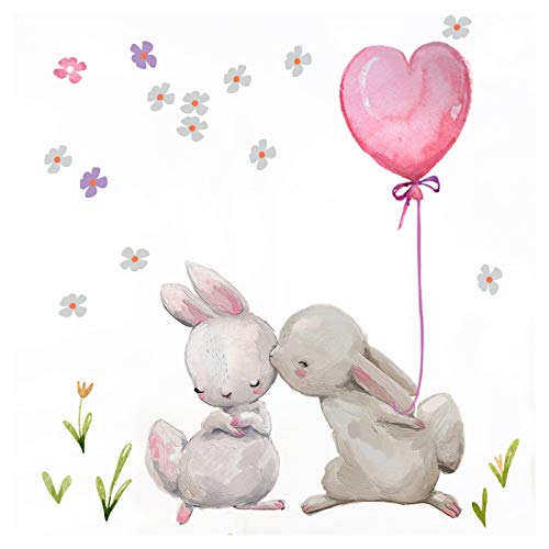 Little Deco Kinderzimmer Mädchen Hasen mit rosa Herzballon & Babyzimmer Aufkleber Sticker Kinder Wandsticker Junge DL209 3