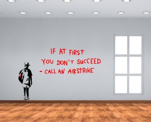 Broomsticker 'Banksy Graffiti If at First You Don 't Succeed.' - groß Wandtattoo, BlackStrawberry Red, Medium: 120cm x 190cm / 48  x 74 