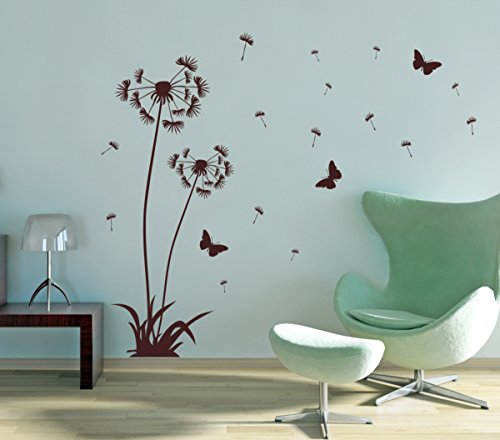 Wandtattoo Pusteblume im Set ca. 120cm + 160cm hoch mit Gras und 3 Schmetterlinge (schwarz)