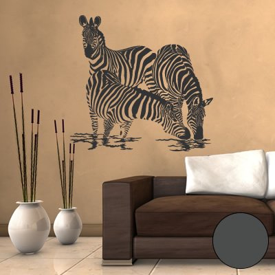 A564 Wandtattoo  Zebra Familie  63cm x 60cm anthrazit (erh. in 40 Farben und 4 Größen)