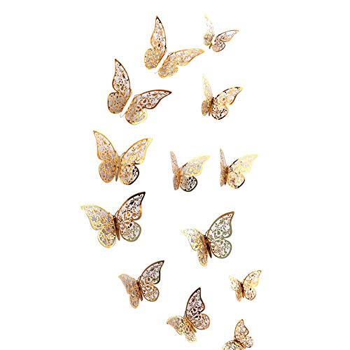 Lazzboy 12 PCS 3D Schmetterlinge Wanddeko Aufkleber Abziehbilder Aufkleber Hauptdekorationen Wandtattoo Schmetterlings Regenbogen Kinder (E, 12CM (4), 10CM (4), 8CM (4))