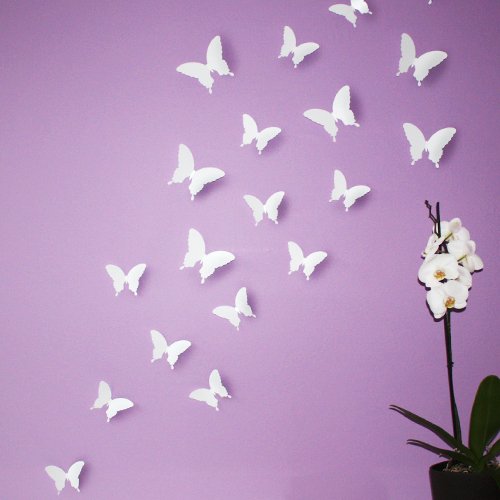 Wandkings Schmetterlinge im 3D-Style in WEIß, 12 Stück, Wanddekoration mit Klebepunkten zur Fixierung