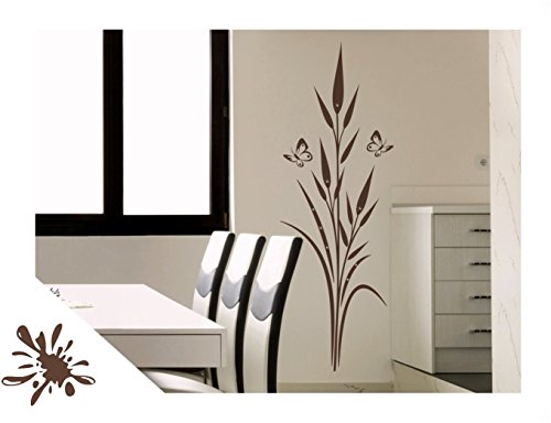 Exklusivpro Wandtattoo Seegras Pflanze mit Schmetterlinge inkl. SWAROVSKI für Wohnzimmer Schlafzimmer Flur oder Diele (jap38g braun) 90 x 29 cm mit Farb- u. Größenauswahl