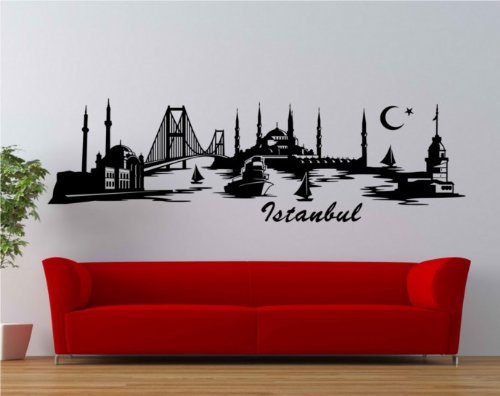 Wandtattoo Istanbul XXL Türkei Wand Aufkleber Wohnzimmer 1M062_2, Farbe:Schwarz MattGröße (Länge):120 cm