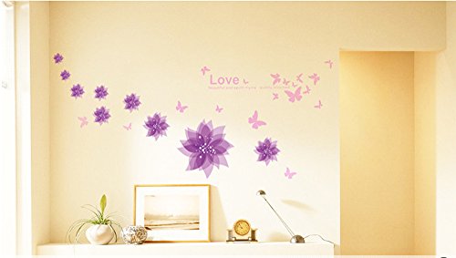ufengke® Glück in Voller Blüte Schönen Blumen Hibiskus DIY Wandsticker,Wohnzimmer Schlafzimmer Entfernbare Wandtattoos Wandbilder, Lila