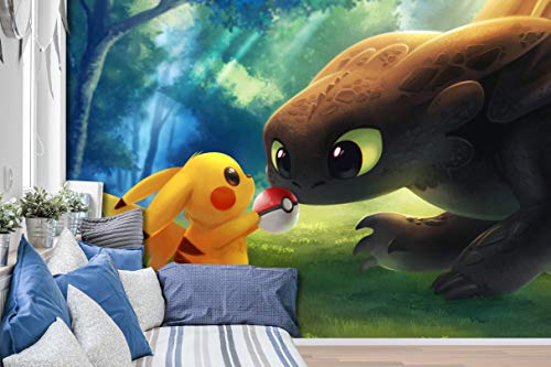 AJ WALLPAPER 3D Murals for Pokemon Pikachu 687 Japan Anime Tapeten Drucken Spiel Karikatur Wandgemälde Selbstklebend Tapete MXY DE Maze (gewebt Papier (Notwendigkeit Leim), 【123 x87 】 312x219cm(BxH))
