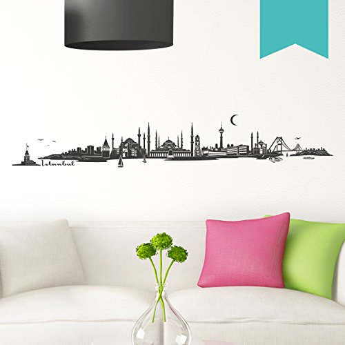 Wandkings Wandtattoo  Skyline Istanbul (mit Sehenswürdigkeiten und Wahrzeichen der Stadt)  150 x 25 cm mint - erhältlich in 33 Farben