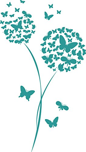 GRAZDesign Wandtattoo für Wohnzimmer Blume Schmetterlinge Pusteblume Wand Deko Selbstklebender Folie (53x30cm//054 türkis)