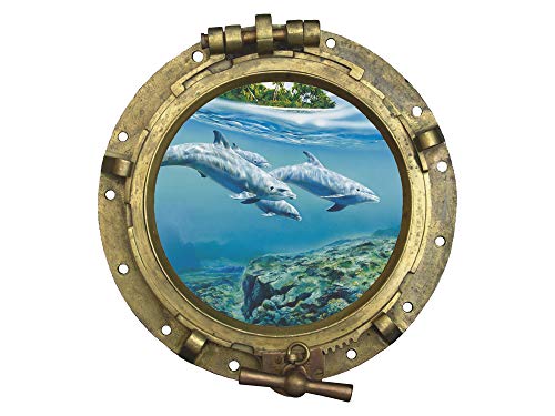 GRAZDesign Bullauge Meer Insel   Maritime Dekoration Fliesentattoos Delfine   Fliesenbilder Bad Badezimmer WC Unterwasser / 32x30cm
