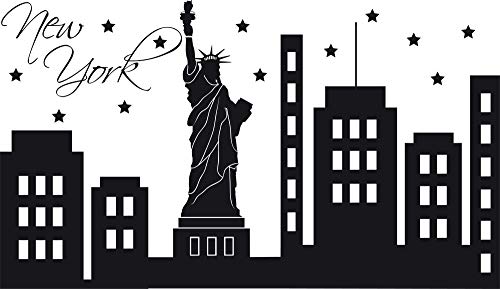 GRAZDesign Deko Aufkleber New York - Walltattoo Wohnzimmer Flur Büro Skyline Wolkenkratzer - Wandtattoo Freiheitsstatue / 52x30cm / 070 schwarz