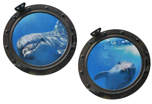 Unbekannt 2 TLG. XL Set: Wandtattoo / Sticker   Bullauge   Fenster im Schiff Delphin Fisch   Wandsticker Aufkleber Flugzeug Wandaufkleber Badezimmer Fische