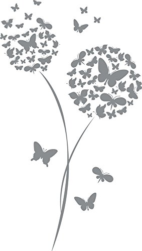 GRAZDesign Wandtattoo für Wohnzimmer Blume Schmetterlinge Pusteblume Wand-Deko mit Selbstklebender Folie (53x30cm//074 Mittelgrau)
