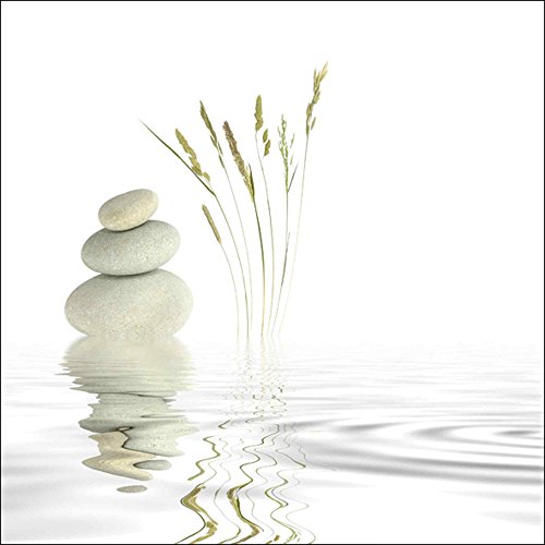Artland Qualitätsbilder | Glasbilder Deko Glas Bilder 30 x 30 cm Weißes Zen Bild mit Steinen, Schilf und Wasser A6GT