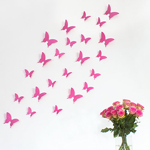 Wandkings Schmetterlinge im 3D-Style in PINK, 12 Stück, Wanddekoration mit Klebepunkten zur Fixierung