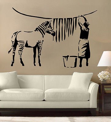 Banksy Wand-Tattoo, Zebra-Motiv, Vinyl-Wand-Aufkleber, Wandbild, groß, schwarz, Large - (w) 89cm x (h) 60cm