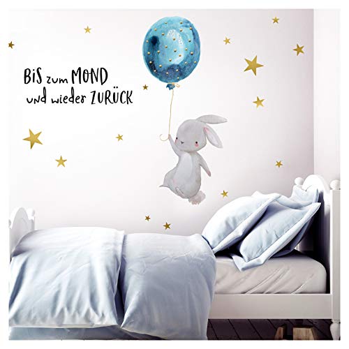 Little Deco Bis zum Mond & mit Luftballon I 83 x 47 cm (BxH) I Babyzimmer Aufkleber Sticker Wandaufkleber Wandsticker Kinder DL133