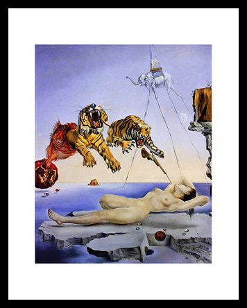 Germanposters Salvador Dali Sting Caused by The Flight of a Bee Around a Pomegranate One Second Before Walking up Poster Bild Kunstdruck im Alu Rahmen in schwarz 36x28cm