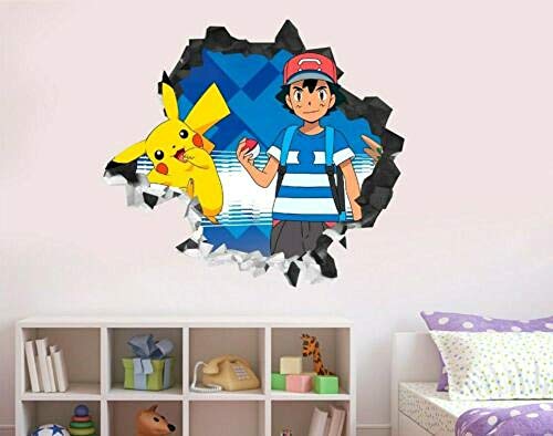 BAOWANG Wandtattoo Pokemon Freunde Pikachu Wandtattoo Dekoration zertrümmert 3d Aufkleber Kunst Vinyl
