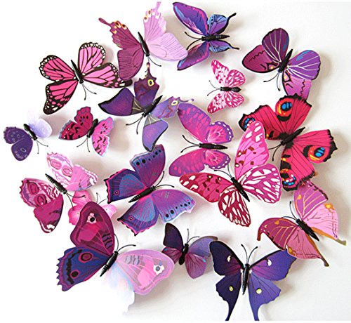 Oblique Unique 3D Schmetterlinge 12er Set Dekoration (Alive (pink lila))