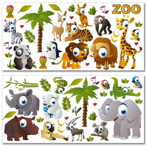 Wandkings Zoo Tiere Wandsticker Megapack Set, 64 Aufkleber, Gesamtfläche 260 x 70 cm