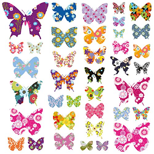 Decowall DW 1201 38 Farbige Schmetterlinge Tiere Wandtattoo Wandsticker Wandaufkleber Wanddeko für Wohnzimmer Kinderzimmer