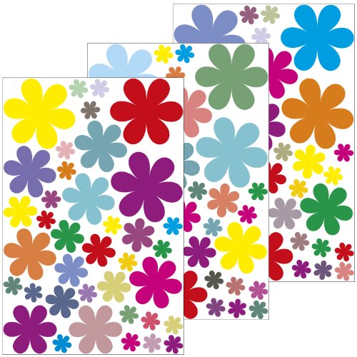 Wandsticker  Blumen Design 1  - 114 Aufkleber auf 3 Bögen DIN A4 - Wandtattoo Deko / Wandkleber / Aufkleber für Kinderzimmer / Wohnzimmer / Schlafzimmer oder als Geschenk