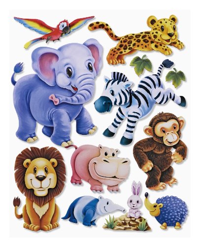 Stickerkoenig Wandtattoo 3D Sticker Wandsticker Kinderzimmer - niedliche Zootiere, Elefant, Löwe, Zebra, Affe uvm - Deko auch für Fenster, Schränke, Türen etc auf Bogen